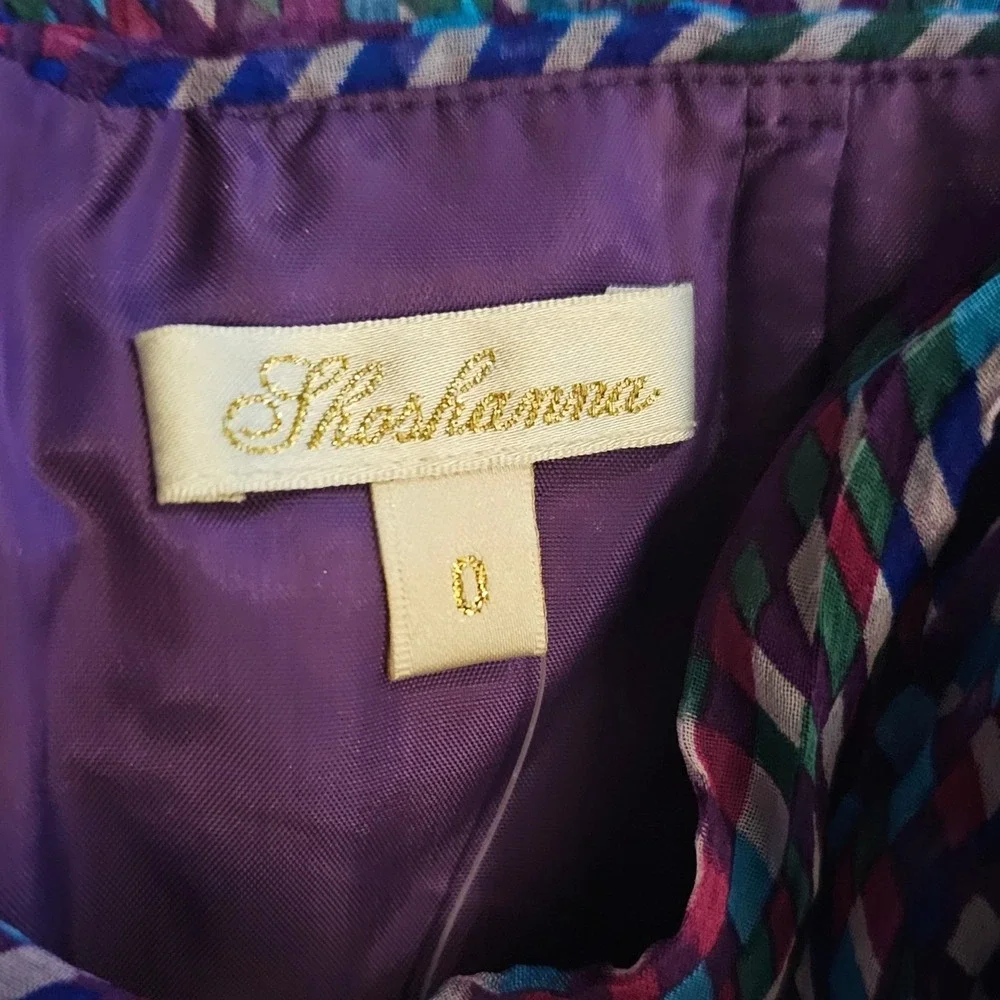 Shoshanna Shirred Pixie Stix Strapless Silk Dress Purple Blue‎ Geometric Size 0